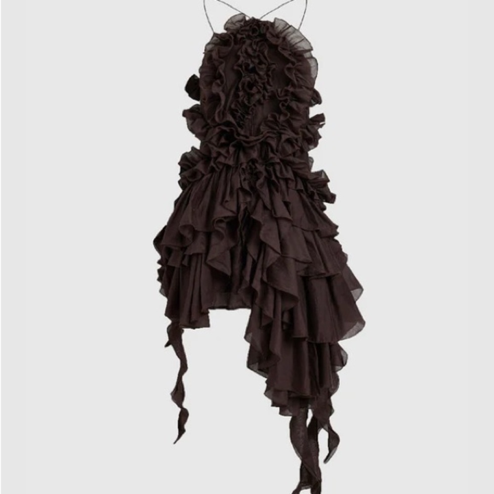 Urban Revivo Ruffled Brown Dress